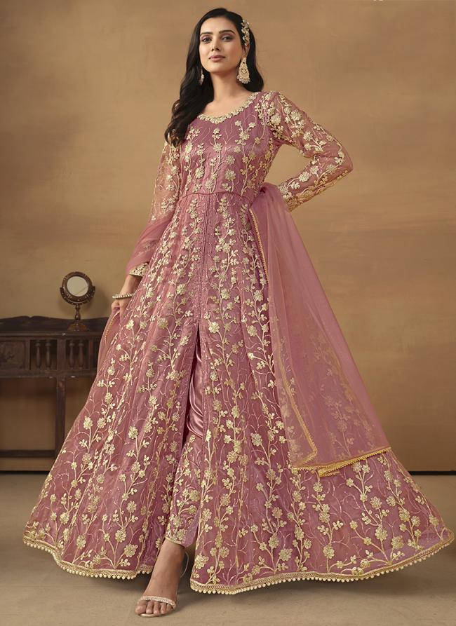Net Pink Wedding Wear Embroidery Work Anarkali Suit